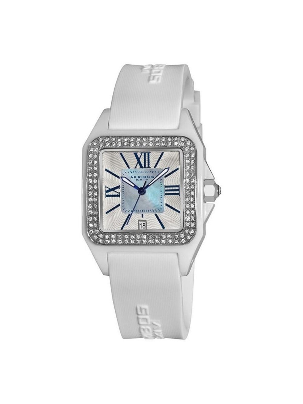 NWT Akribos XXIV Akribos Mother of Pearl Dial White Ceramic Ladies Watch